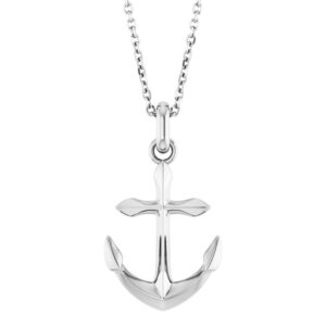 Large Anchor Pendant Necklace 14K White Gold