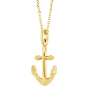 Large Anchor Pendant Necklace Solid 14K Gold