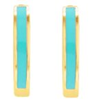 Light Turquoise Enamel Hinged Huggie Hoop Earrings 14K Gold