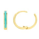 Light Turquoise Enamel Hinged Huggie Hoop Earrings 14K Yellow Gold