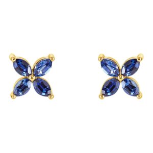 Marquise Blue Sapphire Flower Cluster Stud Earrings 14K Gold