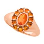 Mexican Fire Opal and Citrine Halo Ring 14k Rose Gold Mexican Fire Opal and Citrine Halo Ring 14k Rose Gold