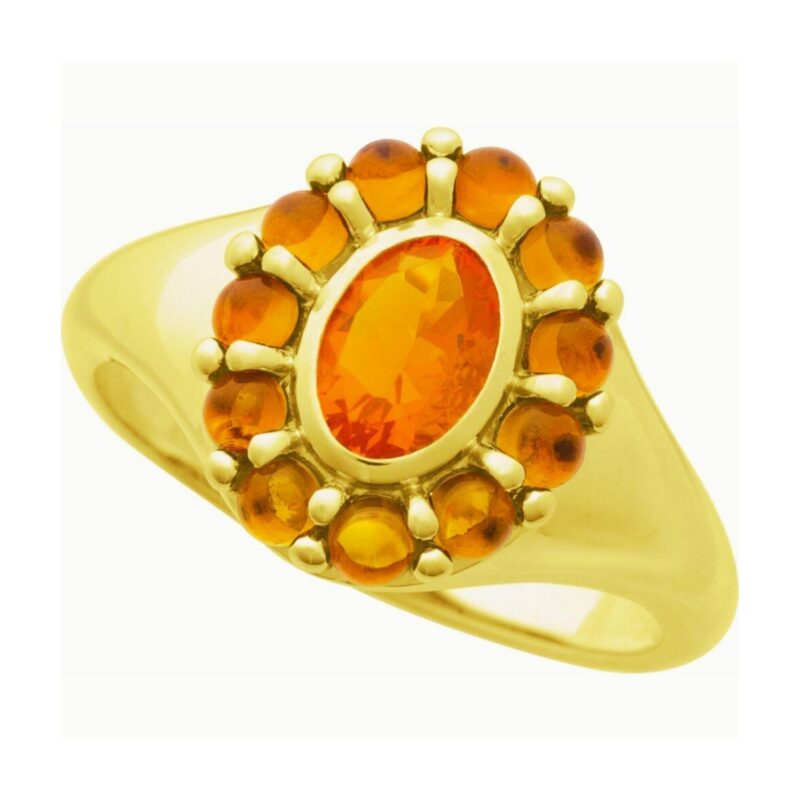 Mexican Fire Opal and Citrine Halo Ring 14k Yellow Gold