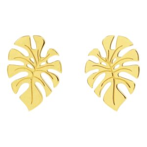 Monstera Leaf Stud Earrings 14K Gold