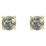 Green Moss Agate Stud Earrings 14K Gold 6 mm