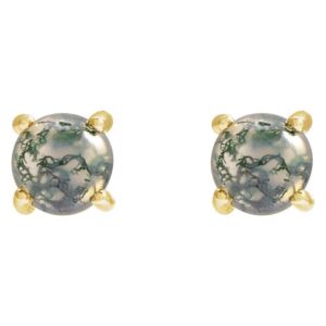 Green Moss Agate Stud Earrings 14K Gold 6 mm