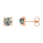 Moss Agate Stud Earrings 14K Rose Gold 6 mm