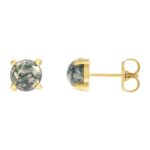Moss Agate Stud Earrings 14K Yellow Gold 6 mm