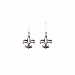 Natural Black Diamond Fleur de Lis Earrings 14K White Gold 1-2 CTW