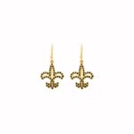 Natural Black Diamond Fleur de Lis Earrings 14K Yellow Gold 1-2 CTW
