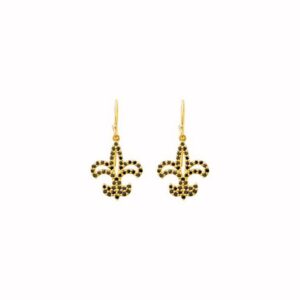 Natural Black Diamond Fleur de Lis Earrings 14K Yellow Gold 1-2 CTW