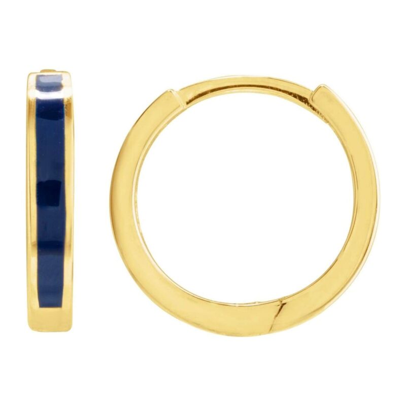 Navy Blue Enamel Hinged Huggie Hoop Earrings 14K Gold 12 mm