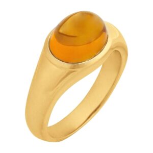 Oval Citrine Cabochon Ring 14K Gold & Silver