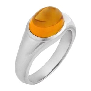 Oval Citrine Cabochon Ring 14K White Gold