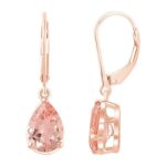 Pear Pink Morganite Leverback Drop Earrings 14K Rose Gold