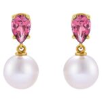 Pear Pink Tourmaline and Pearl Drop Earrings 14K Gold