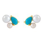 Pearl and Turquoise Cluster Stud Earrings 14K Gold Pearl and Turquoise Cluster Stud Earrings 14K Gold