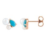 Pearl and Turquoise Cluster Stud Earrings 14K Rose Gold Pearl and Turquoise Cluster Stud Earrings 14K Rose Gold