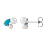 Pearl and Turquoise Cluster Stud Earrings 14K White Gold Pearl and Turquoise Cluster Stud Earrings 14K White Gold