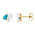 Pearl and Turquoise Cluster Stud Earrings 14K Yellow Gold Pearl and Turquoise Cluster Stud Earrings 14K Yellow Gold