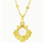 Pearl in Shell Necklace 14K Yellow Gold 18 Inch