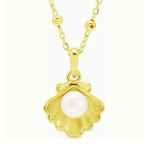 Pearl in Shell Necklace 14K Yellow Gold 18 Inch