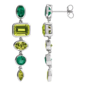 Peridot and Emerald Dangle Earrings 14K White Gold