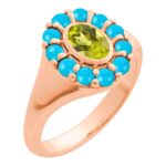Peridot and Turquoise Halo Style Ring 14K Rose Gold