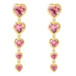 Pink Tourmaline 5 Heart Dangle Earrings 14K Gold
