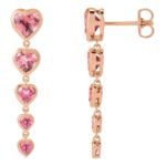 Pink Tourmaline 5 Heart Dangle Earrings 14K Rose Gold