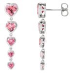 Pink Tourmaline 5 Heart Dangle Earrings 14K White Gold