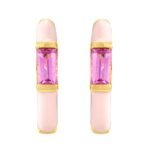 Pink Tourmaline and Pink Enamel Hinged Hoop Earrings 14K Gold