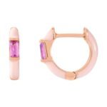 Pink Tourmaline and Pink Enamel Hinged Hoop Earrings 14K Rose Gold