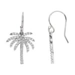 Real Diamond Palm Tree Drop Earrings 14K White Gold