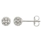 Real Round Diamond Cluster Ball Stud Earrings 1 4 Carat 14K White Gold