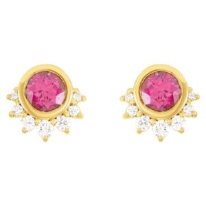 Rhodolite Garnet Diamond Stud Earrings 14K Gold