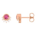 Rhodolite Garnet Diamond Stud Earrings 14K Rose Gold