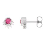 Rhodolite Garnet Diamond Stud Earrings 14K White Gold