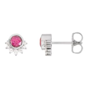 Rhodolite Garnet Diamond Stud Earrings 14K White Gold