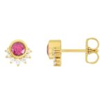 Rhodolite Garnet Diamond Stud Earrings 14K Yellow Gold