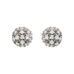Round Diamond Cluster Ball Stud Earrings 1 4 Carat 14K White Gold