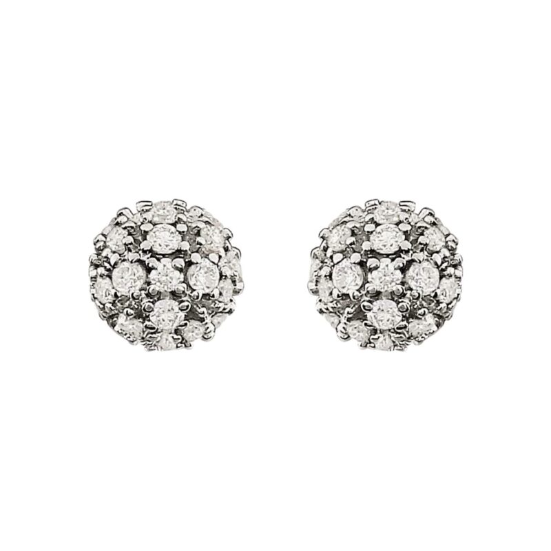 Round Diamond Cluster Ball Stud Earrings 1 4 Carat 14K White Gold