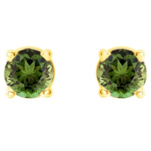 Round Natural Green Tourmaline Stud Earrings Round Natural Green Tourmaline Stud Earrings Side View and Back Type 14k Yellow Gold