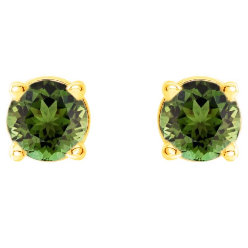 Round Natural Green Tourmaline Stud Earrings Round Natural Green Tourmaline Stud Earrings Side View and Back Type 14k Yellow Gold