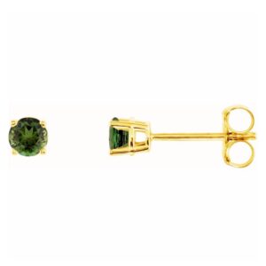 Round Natural Green Tourmaline Stud Earrings Side View and Back Type 14k Yellow Gold