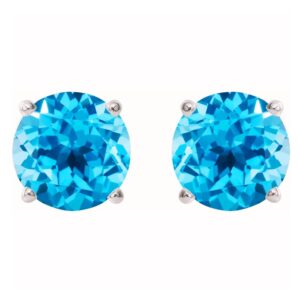 Round Swiss Blue Topaz Stud Earrings 14K Gold