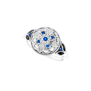 Sterling Silver Natural Blue Sapphire & .03 CTW Natural Diamond Filigree Ring