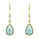Swiss Blue Topaz and Diamond Teardrop Drop Earrings 14k Gold