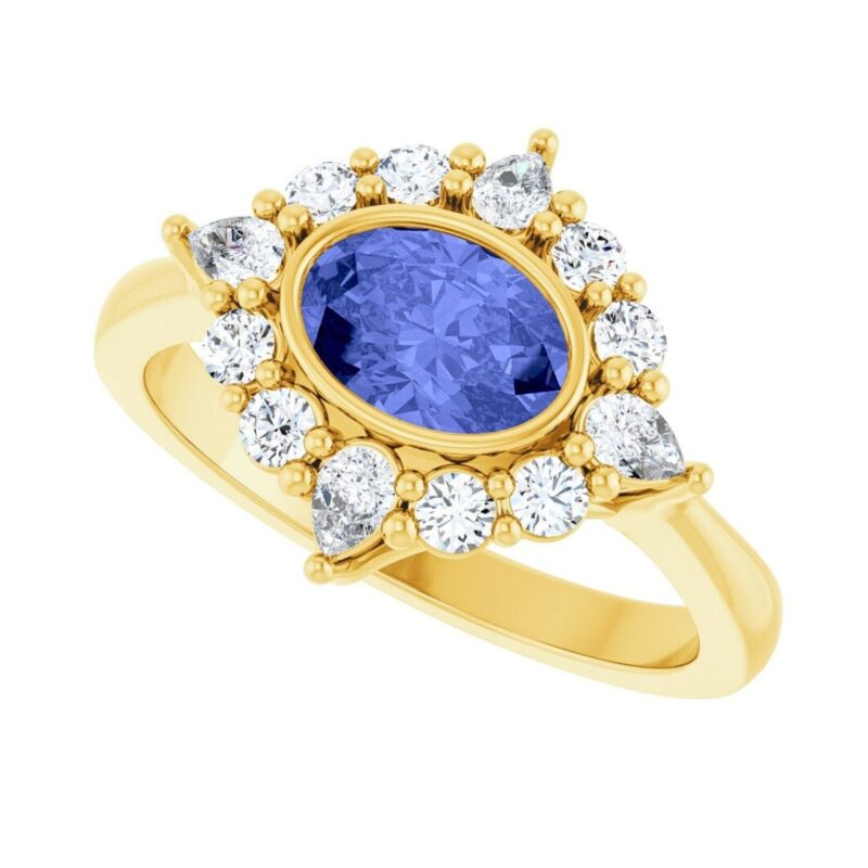 Tanzanite and Diamond Halo Ring 3 8 Carat 14K Yellow Gold