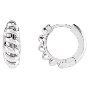 Thin Croissant Dome Hoop Earrings 14K White Gold